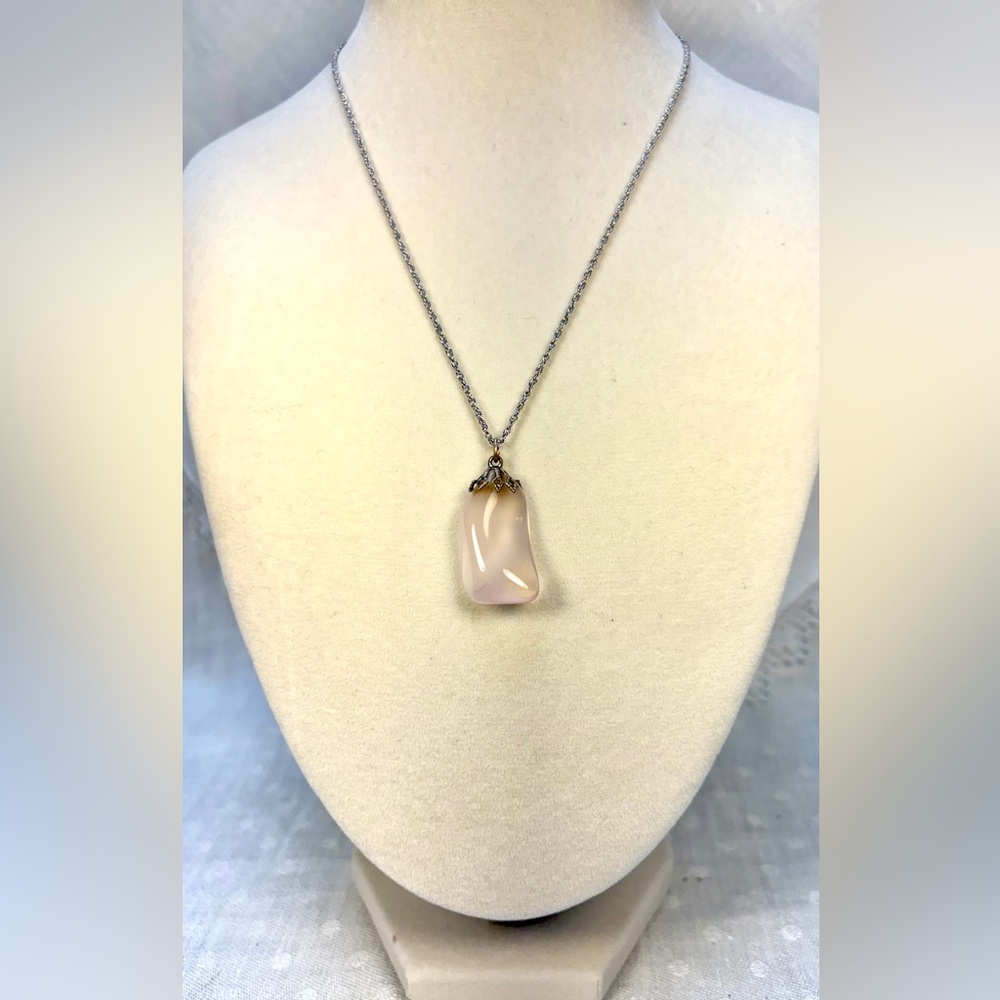Women Handcrafted Rose Quartz One Inch Gemstone Necklace on Silver Chain